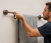 Matching bathroom hardware set installed in one bathroom