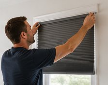 Oversized specialty blinds installed on a large window
