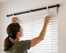 Standard window blinds installed with manufacturer brackets