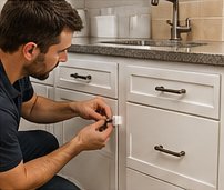 Cabinet knobs and pulls installed on kitchen cabinets