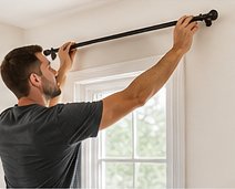 Wide curtain rod between 72 and 96 inches installed above a window