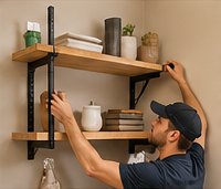 Shelving kit section installed level on a wall