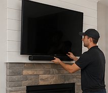 TV mounted above a framed drywall fireplace